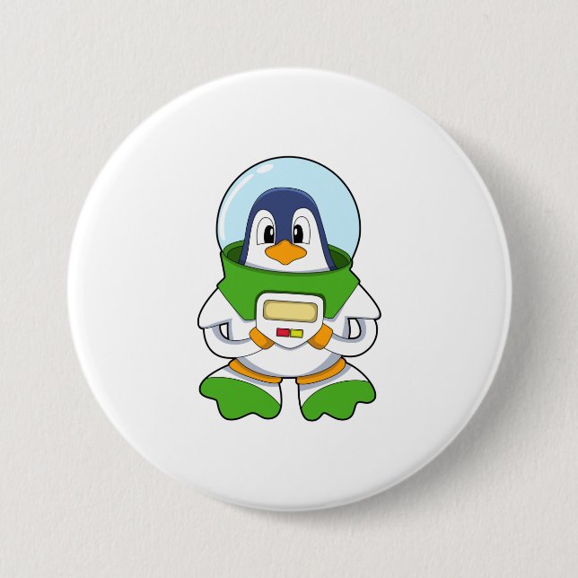 Macaron Rond 7,6 Cm Penguin en astronaute costume (Devant)
