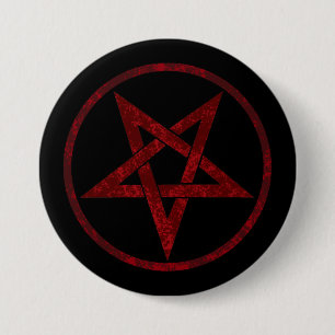 Macaron Rond 7,6 Cm Pentagramme du Diable Rouge