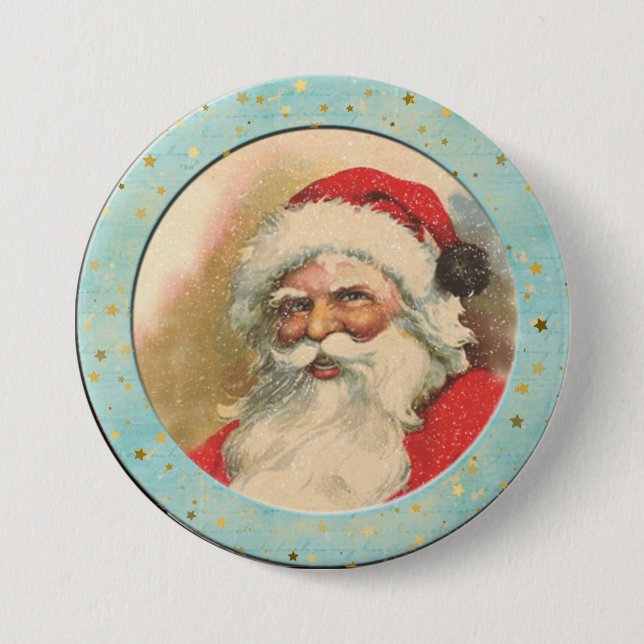 Macaron Rond 7,6 Cm Père Noël au vieux visage souriant (Devant)
