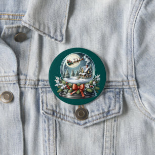 Macaron Rond 7,6 Cm Père Noël Sleigh Ride in Snow Globe Wonderland