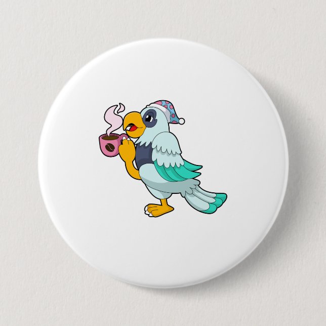 Macaron Rond 7,6 Cm Perroquet avec tasse de café (Devant)