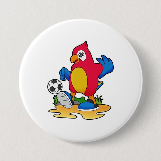 Macaron Rond 7,6 Cm Perroquet comme joueur de football avec Soccer (Devant)