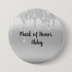 Macaron Rond 7,6 Cm Personalized Dripping Glitter Silver Maid of Honor