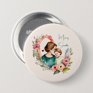 Macaron Rond 7,6 Cm Personalized Floral Mother and Daughter Son