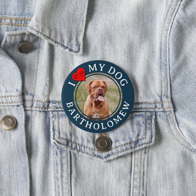 Macaron Rond 7,6 Cm Personalized Furbaby Mastiff Photo I LOVE MY DOG  (En situation)