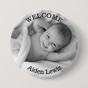 Macaron Rond 7,6 Cm Personalized Welcome New Baby Photo Button