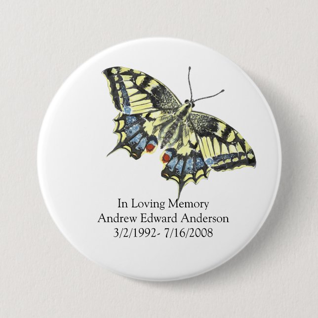 Macaron Rond 7,6 Cm Personnalisé En Mémoire Amour Papillon Memorial (Devant)