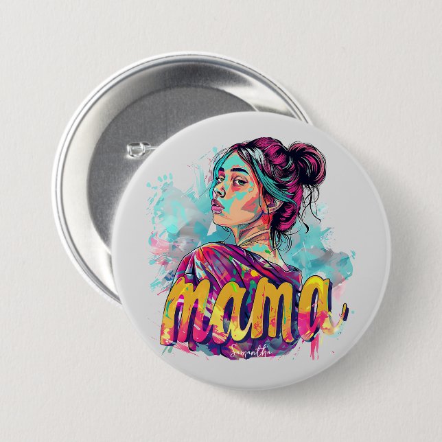 Macaron Rond 7,6 Cm Personnalisé Retro Mama Pop Art (13) (Devant & derrière)