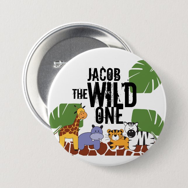 Macaron Rond 7,6 Cm Personnalisé WILD ONE Safari Bouton Anniversaire (Devant & derrière)