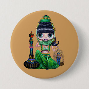 Macaron Rond 7,6 Cm Petit Génie Vert Fille Danseuse du ventre