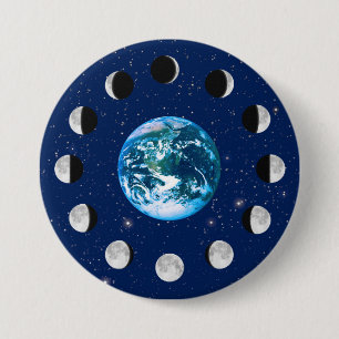 Macaron Rond 7,6 Cm Phases Terre et Lune, sur un Arrière - plan de Sta