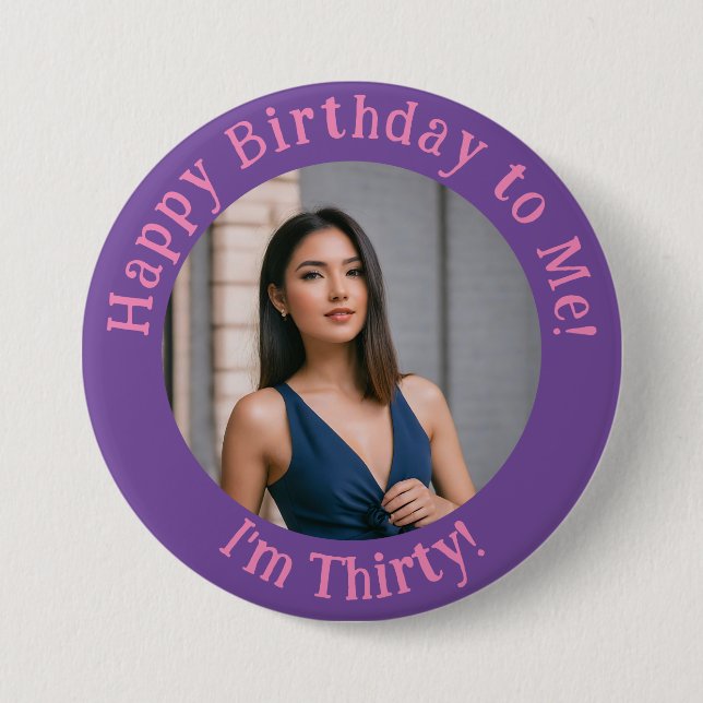 Macaron Rond 7,6 Cm Photo d'anniversaire personnalisée, votre insigne  (Devant)