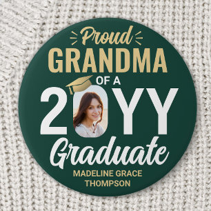 Macaron Rond 7,6 Cm Photo de diplômé fier grand-mère moderne vert et o
