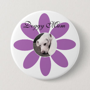 Macaron Rond 7,6 Cm Photo de mignon chien chiot dans cadre de fleurs v