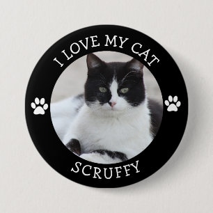 Macaron Rond 7,6 Cm Photo noire et blanche mignonne de chat