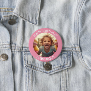 Macaron Rond 7,6 Cm Photo personnalisable et nom Bouton Anniversaire