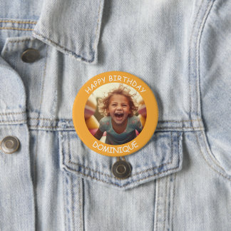 Macaron Rond 7,6 Cm Photo personnalisable et nom Bouton Anniversaire