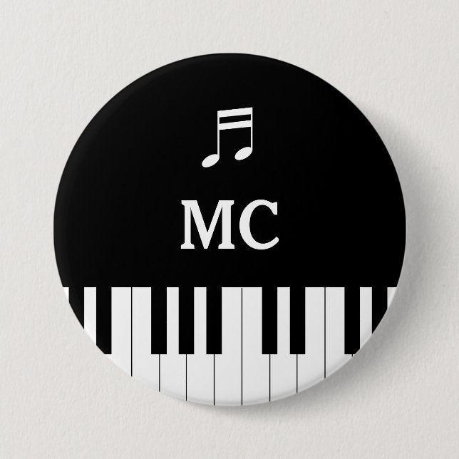 Macaron Rond 7,6 Cm Piano Clavier Mariage Pin MC (Devant)