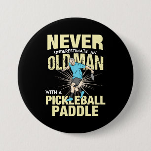Macaron Rond 7,6 Cm Pickleball - Vieil Homme Avec Une Raquette de Pick