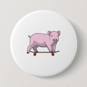 Macaron Rond 7,6 Cm Pig as skater avec skate
