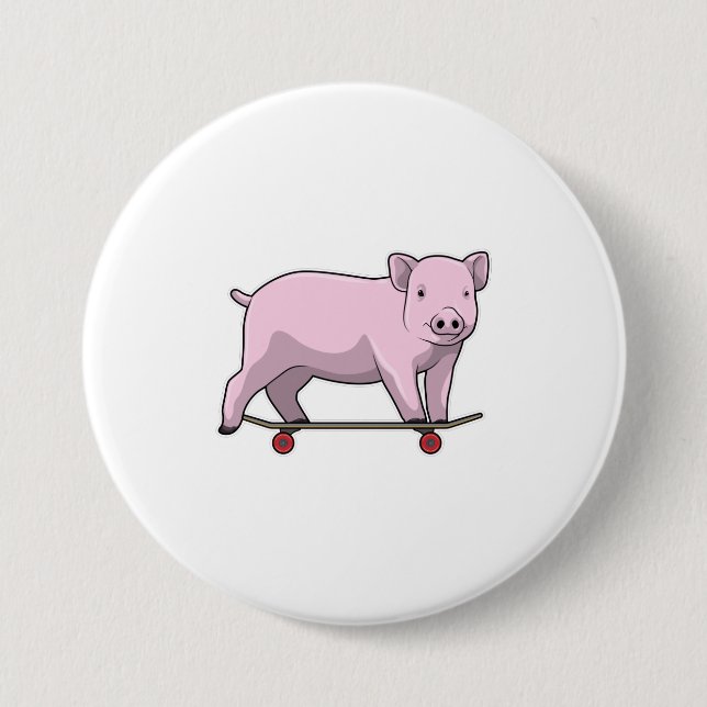 Macaron Rond 7,6 Cm Pig as skater avec skate (Devant)