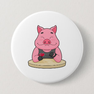 Macaron Rond 7,6 Cm Pig au Poker avec cartes de Poker