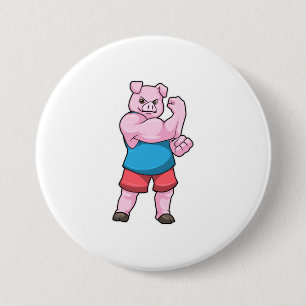 Macaron Rond 7,6 Cm Pig comme Bodybuilder avec grand bras Supérieur