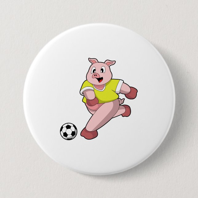 Macaron Rond 7,6 Cm Pig comme joueur de football avec Soccer (Devant)