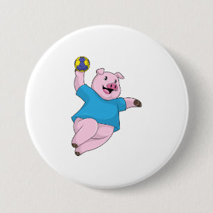 Macaron Rond 7,6 Cm Pig en tant que joueur de handball avec Handball