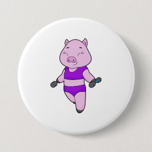Macaron Rond 7,6 Cm Pig Fitness Dumbbell