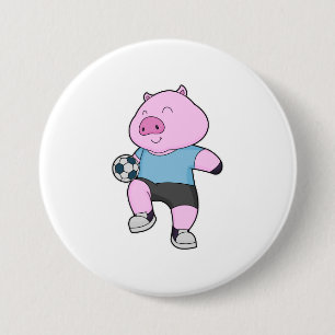 Macaron Rond 7,6 Cm Pig Soccer joueur Soccer