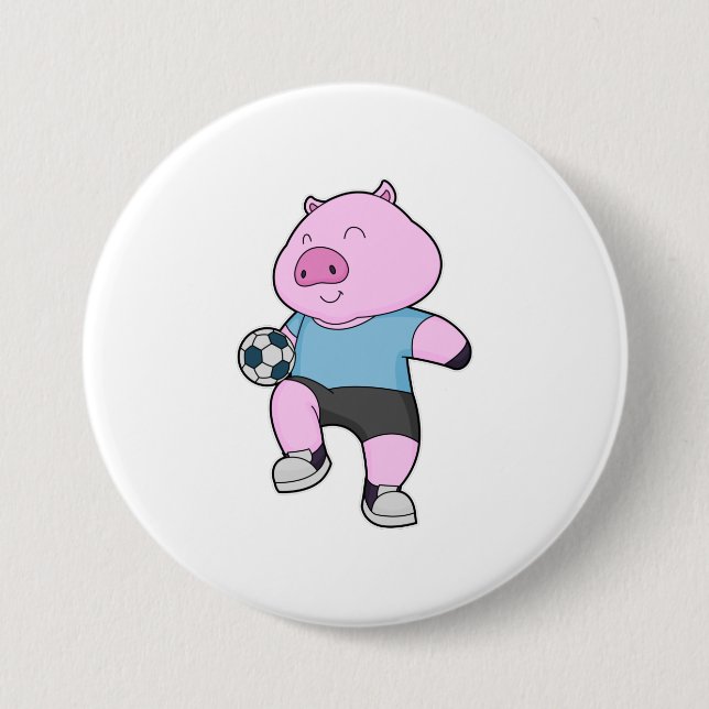 Macaron Rond 7,6 Cm Pig Soccer joueur Soccer (Devant)