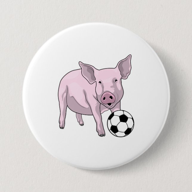 Macaron Rond 7,6 Cm Pig Soccer joueur Soccer (Devant)
