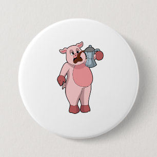 Macaron Rond 7,6 Cm Pig with coffee pot