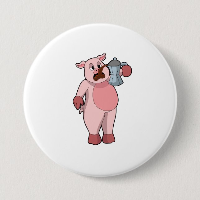 Macaron Rond 7,6 Cm Pig with coffee pot (Devant)