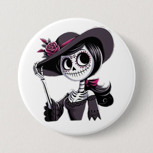 Macaron Rond 7,6 Cm PIN catrina mujer (Devant)