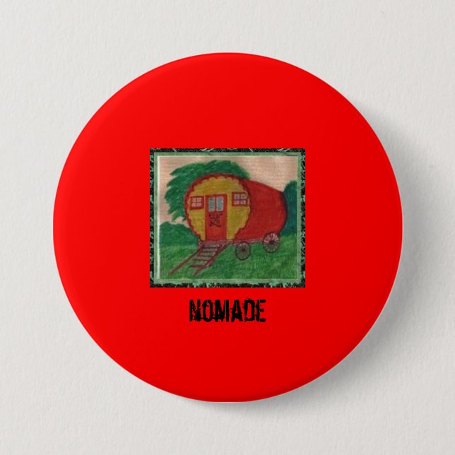 Macaron Rond 7,6 Cm PIN de NOMADE de CARAVANE en ROUGE (Devant)