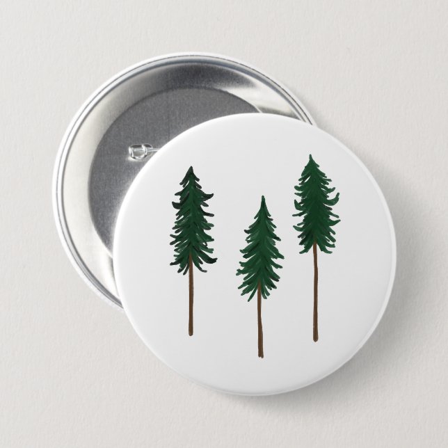 Macaron Rond 7,6 Cm Pine Trees Forest PERSONNALISER IT (Devant & derrière)