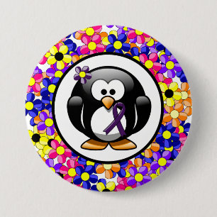 Macaron Rond 7,6 Cm Pingouin à ruban de sensibilisation à la violette
