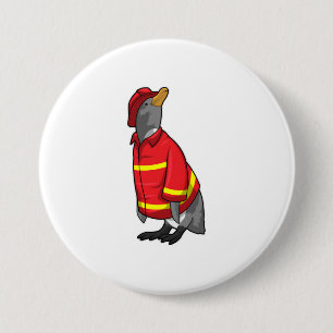 Macaron Rond 7,6 Cm Pingouin as Firefighter with Helmet