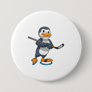 Macaron Rond 7,6 Cm Pingouin au hockey sur glace avec bâton de hockey 