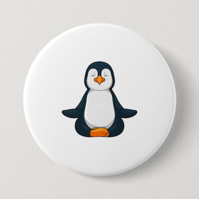 Macaron Rond 7,6 Cm Pingouin au Yoga Fitness en Assis (Devant)