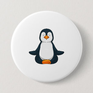 Macaron Rond 7,6 Cm Pingouin au Yoga Fitness en Assis