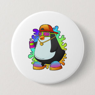 Macaron Rond 7,6 Cm Pingouin comme peintre avec Spray