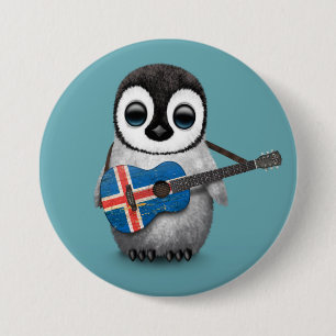 Macaron Rond 7,6 Cm Pingouin de bébé jouant le bleu islandais de
