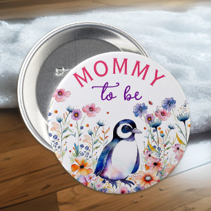 Macaron Rond 7,6 Cm Pingouin en Fleurs Baby shower Maman pour être
