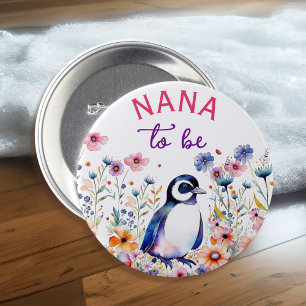 Macaron Rond 7,6 Cm Pingouin en Fleurs Baby shower Nana à être