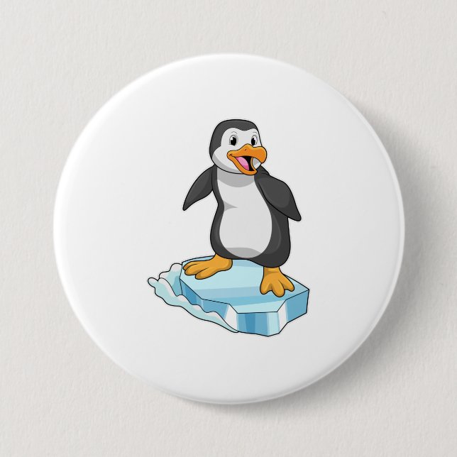 Macaron Rond 7,6 Cm Pingouin sur glace floc (Devant)