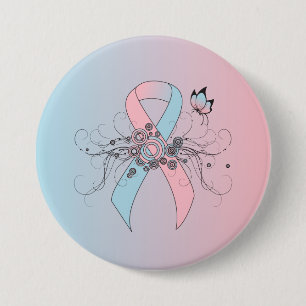 Macaron Rond 7,6 Cm Pink and Light Blue Awareness Ribbon Butterfly