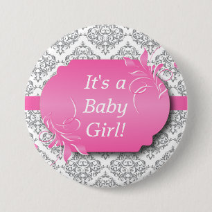 Macaron Rond 7,6 Cm Pink avec motif gris Damask